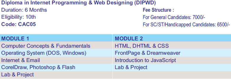 Diploma in Internet Programming Web Designing